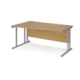 Maestro 25 left hand wave desk 1600mm wide - silver cantilever leg frame and oak top