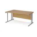 Maestro 25 left hand wave desk 1600mm wide - silver cantilever leg frame and oak top