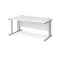 Maestro 25 left hand wave desk 1600mm wide - silver cantilever leg frame and white top