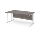 Maestro 25 left hand wave desk 1600mm wide - white cantilever leg frame and grey oak top