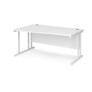 Maestro 25 left hand wave desk 1600mm wide - white cantilever leg frame and white top