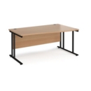 Maestro 25 right hand wave desk 1600mm wide - black cantilever leg frame and beech top