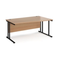Maestro 25 right hand wave desk 1600mm wide - black cantilever leg frame and beech top