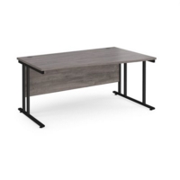 Maestro 25 right hand wave desk 1600mm wide - black cantilever leg frame and grey oak top