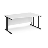 Maestro 25 right hand wave desk 1600mm wide - black cantilever leg frame and white top
