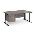 Maestro 25 right hand wave desk 1600mm wide with 2 drawer pedestal - black cantilever leg frame and grey oak top
