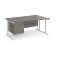 Maestro 25 right hand wave desk 1600mm wide with 3 drawer pedestal - white cantilever leg frame and grey oak top