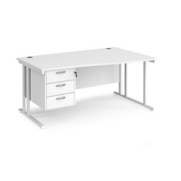 Maestro 25 right hand wave desk 1600mm wide with 3 drawer pedestal - white cantilever leg frame and white top
