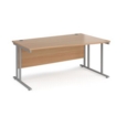 Maestro 25 right hand wave desk 1600mm wide - silver cantilever leg frame and beech top