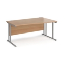 Maestro 25 right hand wave desk 1600mm wide - silver cantilever leg frame and beech top
