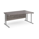 Maestro 25 right hand wave desk 1600mm wide - silver cantilever leg frame and grey oak top