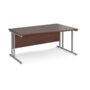 Maestro 25 right hand wave desk 1600mm wide - silver cantilever leg frame and walnut top