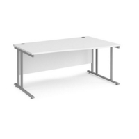 Maestro 25 right hand wave desk 1600mm wide - silver cantilever leg frame and white top