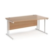Maestro 25 right hand wave desk 1600mm wide - white cantilever leg frame and beech top
