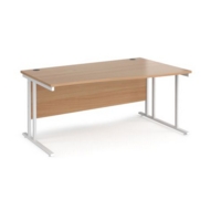 Maestro 25 right hand wave desk 1600mm wide - white cantilever leg frame and beech top