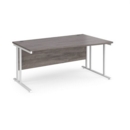 Maestro 25 right hand wave desk 1600mm wide - white cantilever leg frame and grey oak top