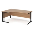 Maestro 25 left hand ergonomic desk 1800mm wide - black cantilever leg frame and beech top