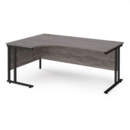 Maestro 25 left hand ergonomic desk 1800mm wide - black cantilever leg frame and grey oak top