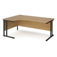 Maestro 25 left hand ergonomic desk 1800mm wide - black cantilever leg frame and oak top