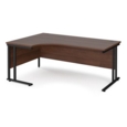 Maestro 25 left hand ergonomic desk 1800mm wide - black cantilever leg frame and walnut top