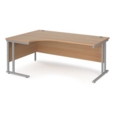 Maestro 25 left hand ergonomic desk 1800mm wide - silver cantilever leg frame and beech top
