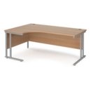 Maestro 25 left hand ergonomic desk 1800mm wide - silver cantilever leg frame and beech top
