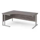 Maestro 25 left hand ergonomic desk 1800mm wide - silver cantilever leg frame and grey oak top
