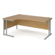 Maestro 25 left hand ergonomic desk 1800mm wide - silver cantilever leg frame and oak top