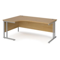 Maestro 25 left hand ergonomic desk 1800mm wide - silver cantilever leg frame and oak top