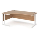 Maestro 25 left hand ergonomic desk 1800mm wide - white cantilever leg frame and beech top