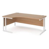 Maestro 25 left hand ergonomic desk 1800mm wide - white cantilever leg frame and beech top