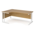 Maestro 25 left hand ergonomic desk 1800mm wide - white cantilever leg frame and oak top