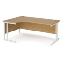 Maestro 25 left hand ergonomic desk 1800mm wide - white cantilever leg frame and oak top