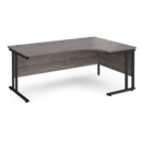Maestro 25 right hand ergonomic desk 1800mm wide - black cantilever leg frame and grey oak top