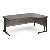 Maestro 25 right hand ergonomic desk 1800mm wide - black cantilever leg frame and grey oak top