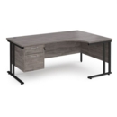 Maestro 25 right hand ergonomic desk 1800mm wide with 2 drawer pedestal - black cantilever leg frame and grey oak top
