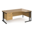 Maestro 25 right hand ergonomic desk 1800mm wide with 2 drawer pedestal - black cantilever leg frame and oak top