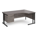 Maestro 25 right hand ergonomic desk 1800mm wide with 3 drawer pedestal - black cantilever leg frame and grey oak top