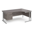 Maestro 25 right hand ergonomic desk 1800mm wide with 3 drawer pedestal - silver cantilever leg frame and grey oak top