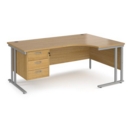 Maestro 25 right hand ergonomic desk 1800mm wide with 3 drawer pedestal - silver cantilever leg frame and oak top