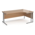 Maestro 25 right hand ergonomic desk 1800mm wide - silver cantilever leg frame and beech top