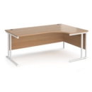 Maestro 25 right hand ergonomic desk 1800mm wide - white cantilever leg frame and beech top