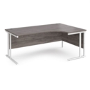 Maestro 25 right hand ergonomic desk 1800mm wide - white cantilever leg frame and grey oak top