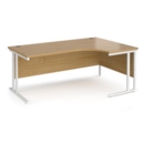 Maestro 25 right hand ergonomic desk 1800mm wide - white cantilever leg frame and oak top