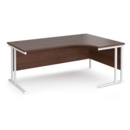 Maestro 25 right hand ergonomic desk 1800mm wide - white cantilever leg frame and walnut top