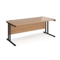 Maestro 25 straight desk 1800mm x 800mm - black cantilever leg frame and beech top