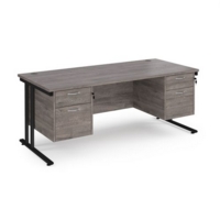 Maestro 25 straight desk 1800mm x 800mm with two x 2 drawer pedestals - black cantilever leg frame and grey oak top
