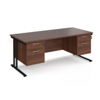 Maestro 25 straight desk 1800mm x 800mm with two x 2 drawer pedestals - black cantilever leg frame and walnut top