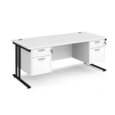 Maestro 25 straight desk 1800mm x 800mm with two x 2 drawer pedestals - black cantilever leg frame and white top