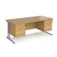 Maestro 25 straight desk 1800mm x 800mm with two x 2 drawer pedestals - silver cantilever leg frame and oak top
